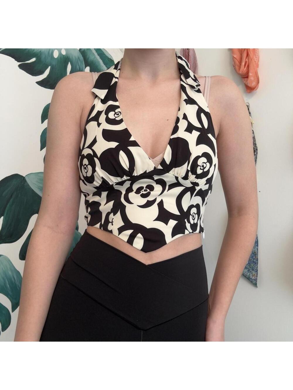 Y2K Black & White Halter Top